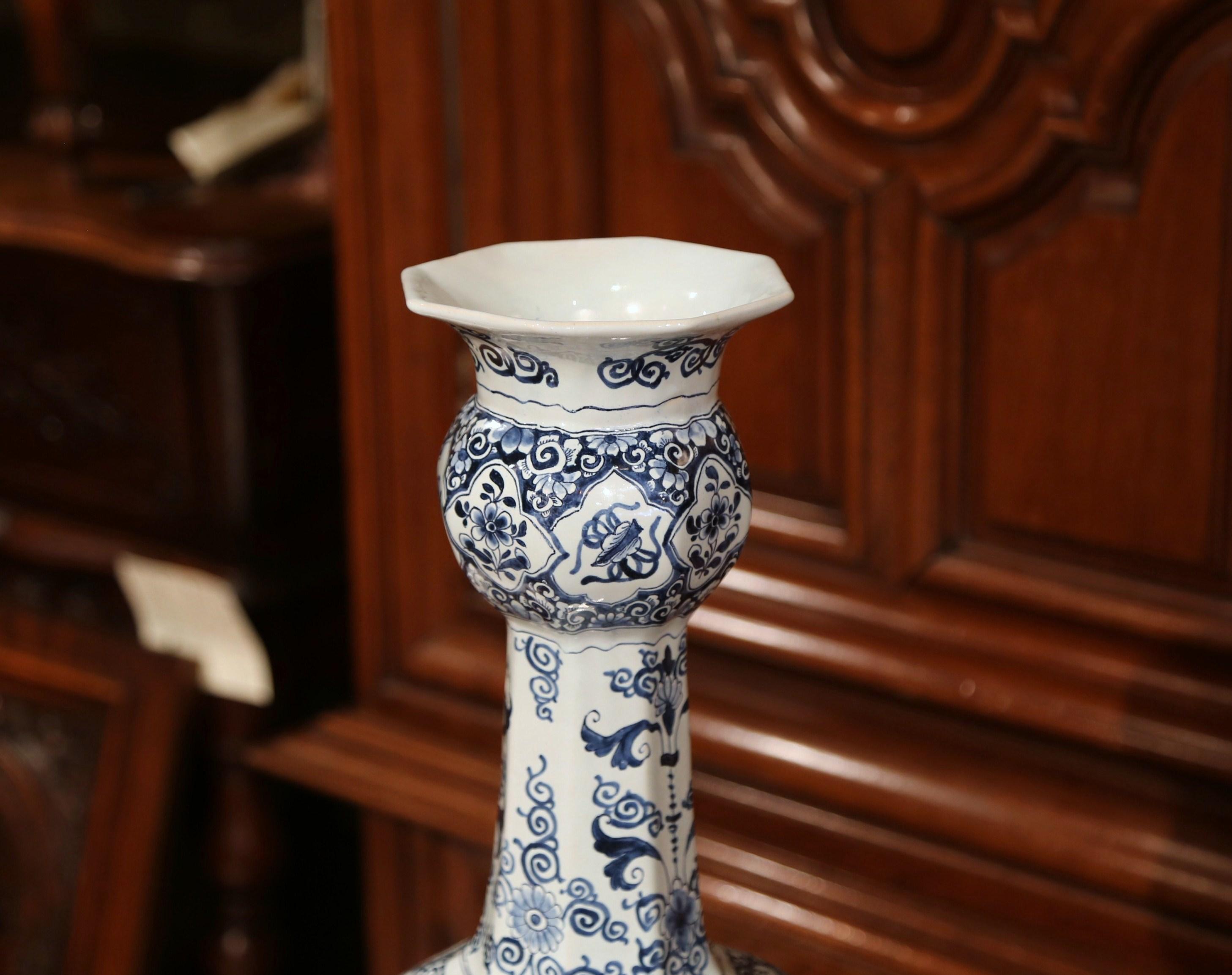 19th Century Dutch Blue and White Delft Vase with Courting and Windmill Scenes 2