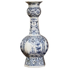 19th Century Dutch Blue and White Delft Vase with Courting and Windmill Scenes