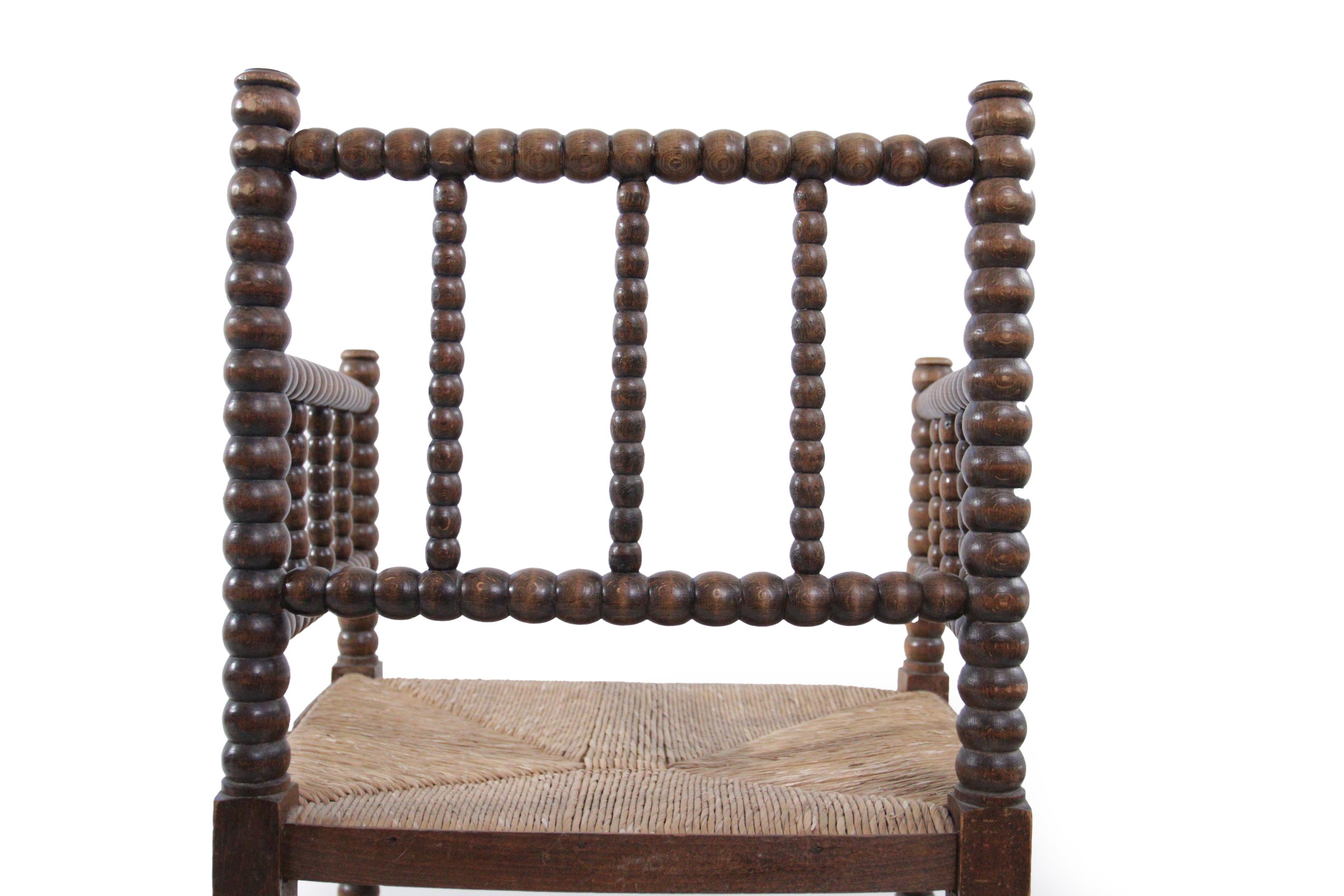Rush 19th Century Dutch Bonnin Wooden Armchair For Sale