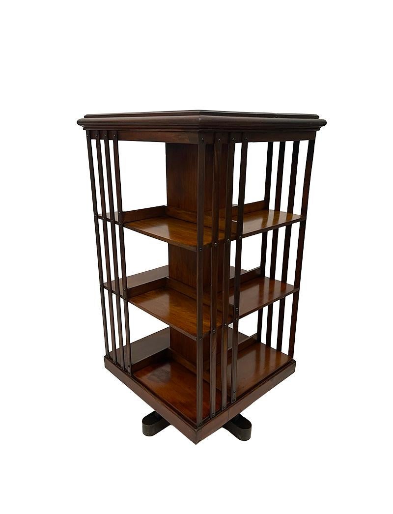19th Century Dutch revolving bookcase, 1880

A very large Dutch mahogany wooden revolving bookcase. The bookcase has open compartments to put the books in. Some bars of the bookcase have been repaired
The bookcase measures 118 cm high, 61 cm square.