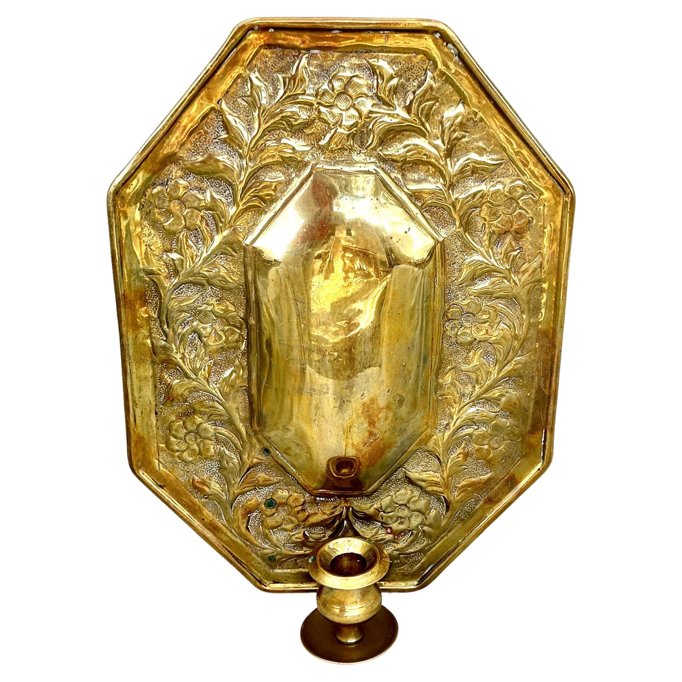 19th Century Dutch Brass Candleholder Wall Sconce 