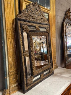 19th Century Dutch Brass Repousse Cushion Mirror