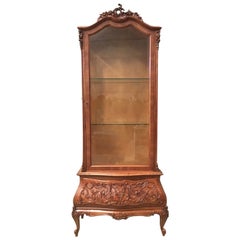 19th Century Dutch Burl Walnut and Carved Cabinet with Glass Door and Drawer