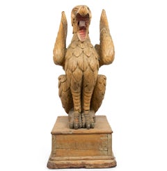 19th Century Dutch Carved Monumental Wood Eagle Figure Seated on a Pedestal
