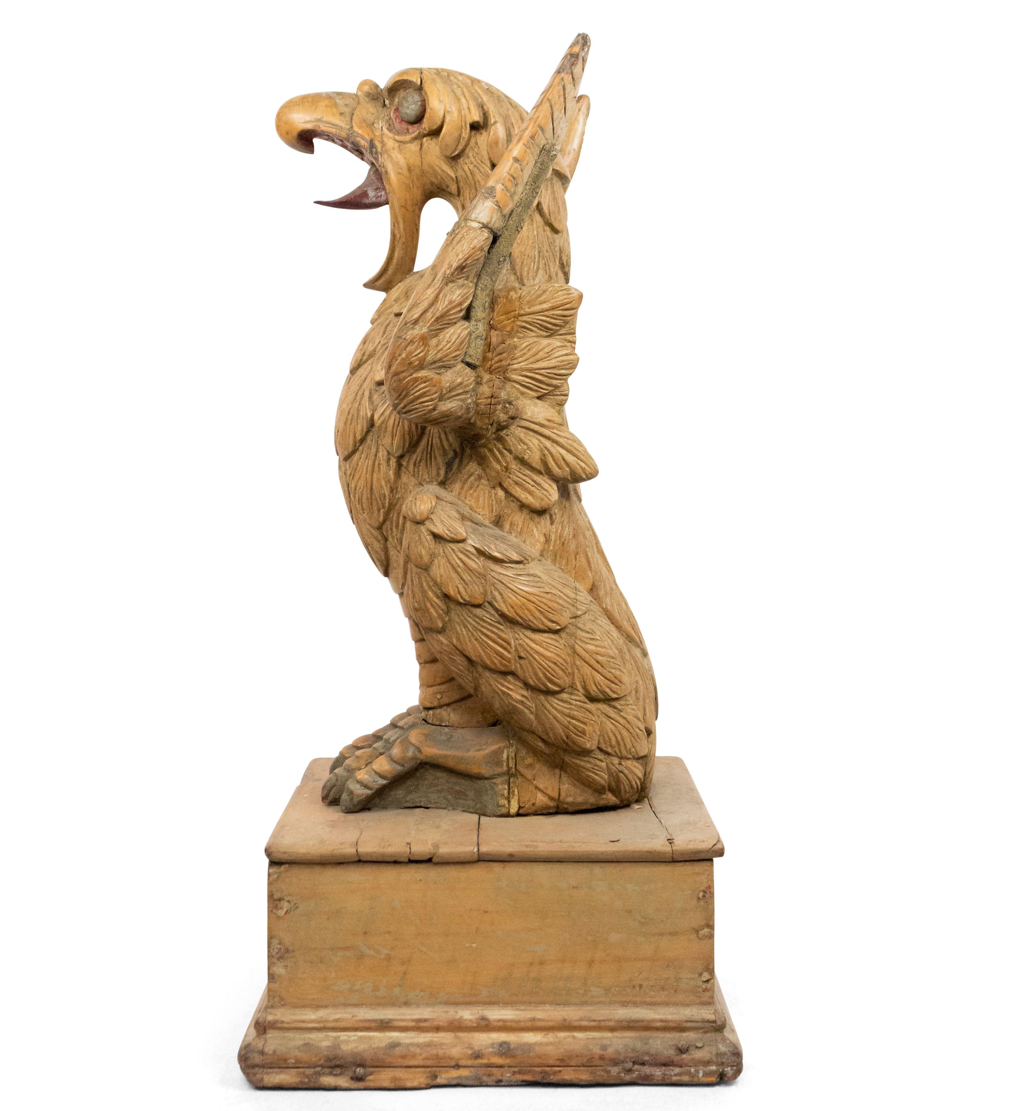 Folk Art 19th Century Dutch Carved Monumental Wood Eagle Figure Seated on a Pedestal For Sale