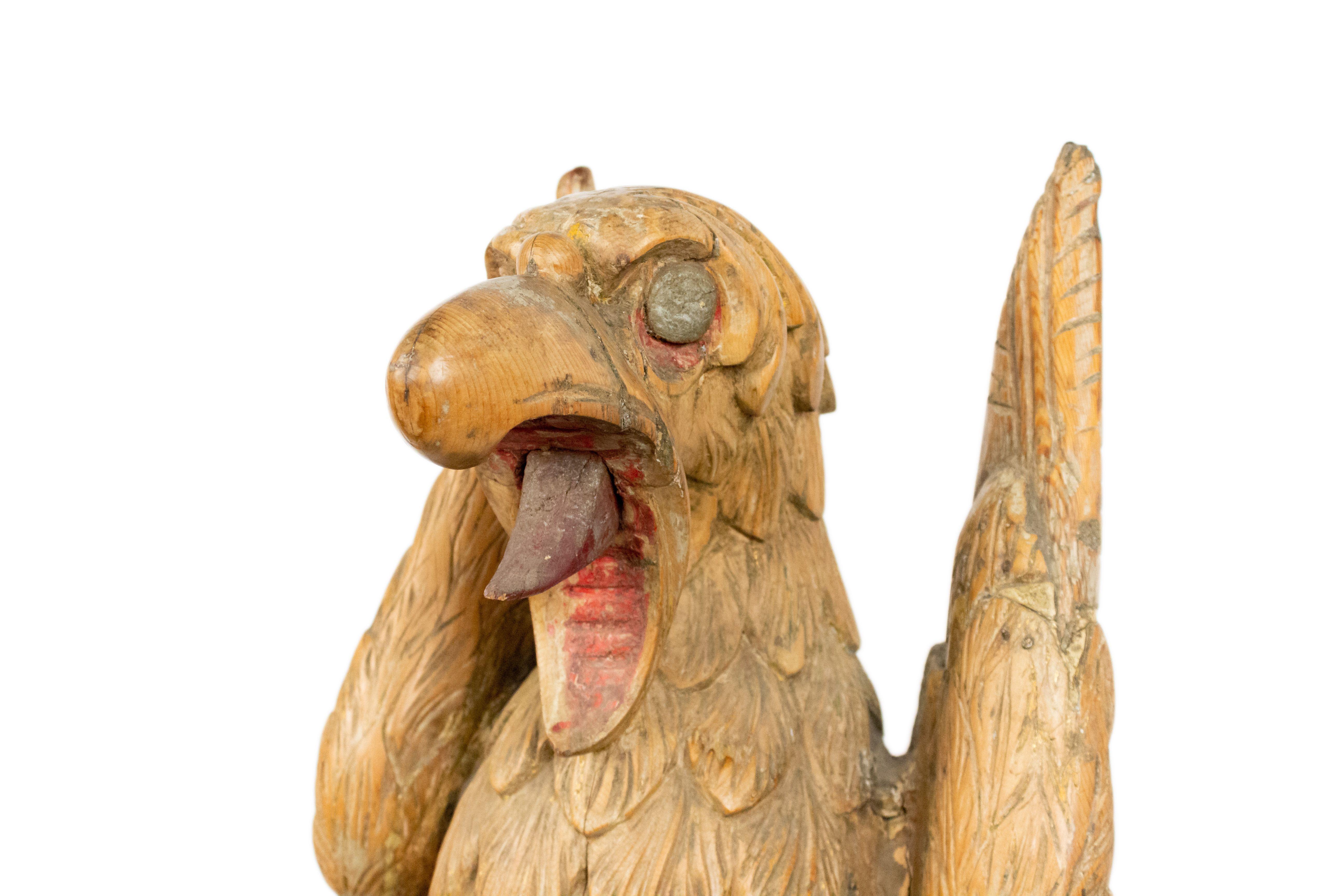 19th Century Dutch Carved Monumental Wood Eagle Figure Seated on a Pedestal In Good Condition For Sale In New York, NY