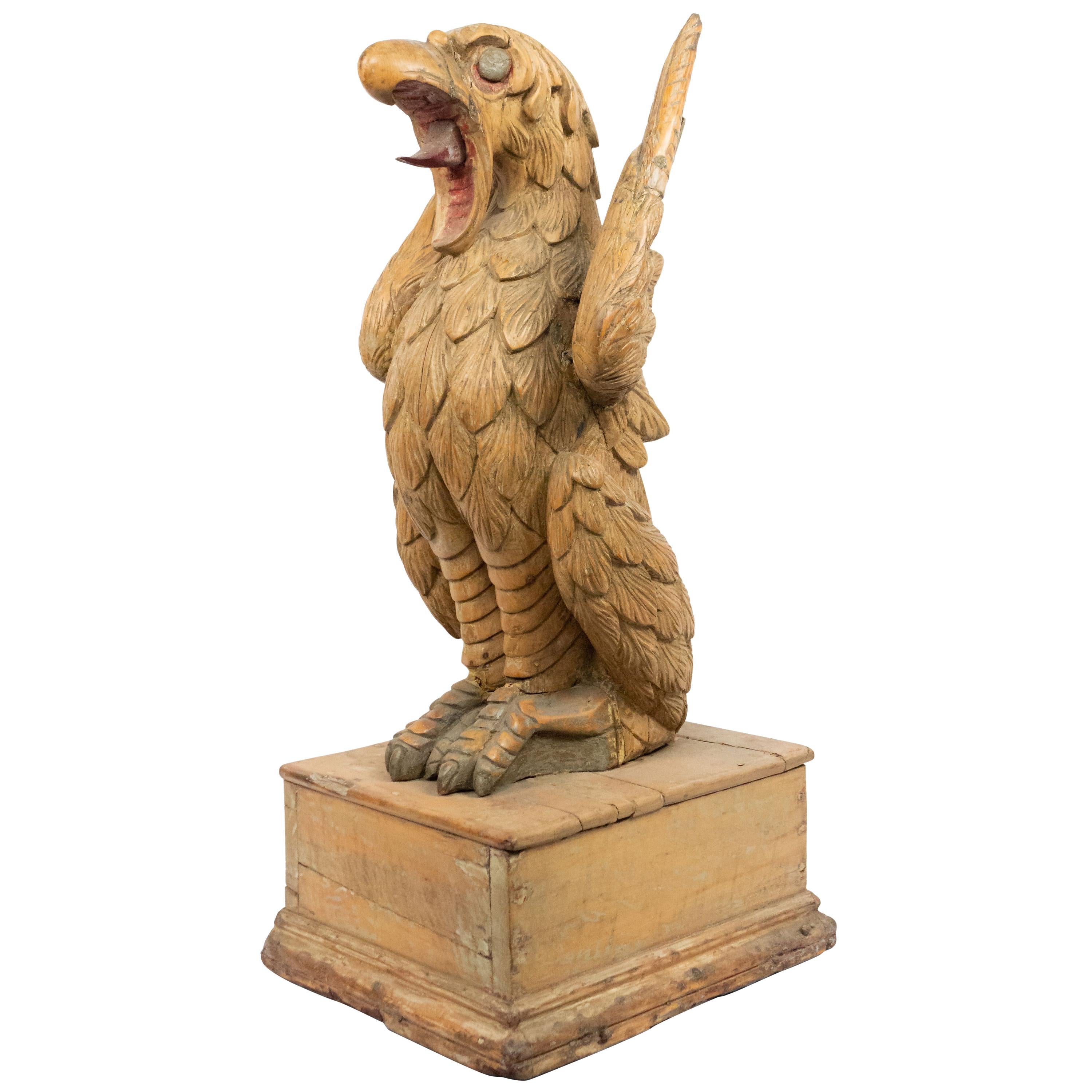 19th Century Dutch Carved Monumental Wood Eagle Figure Seated on a Pedestal