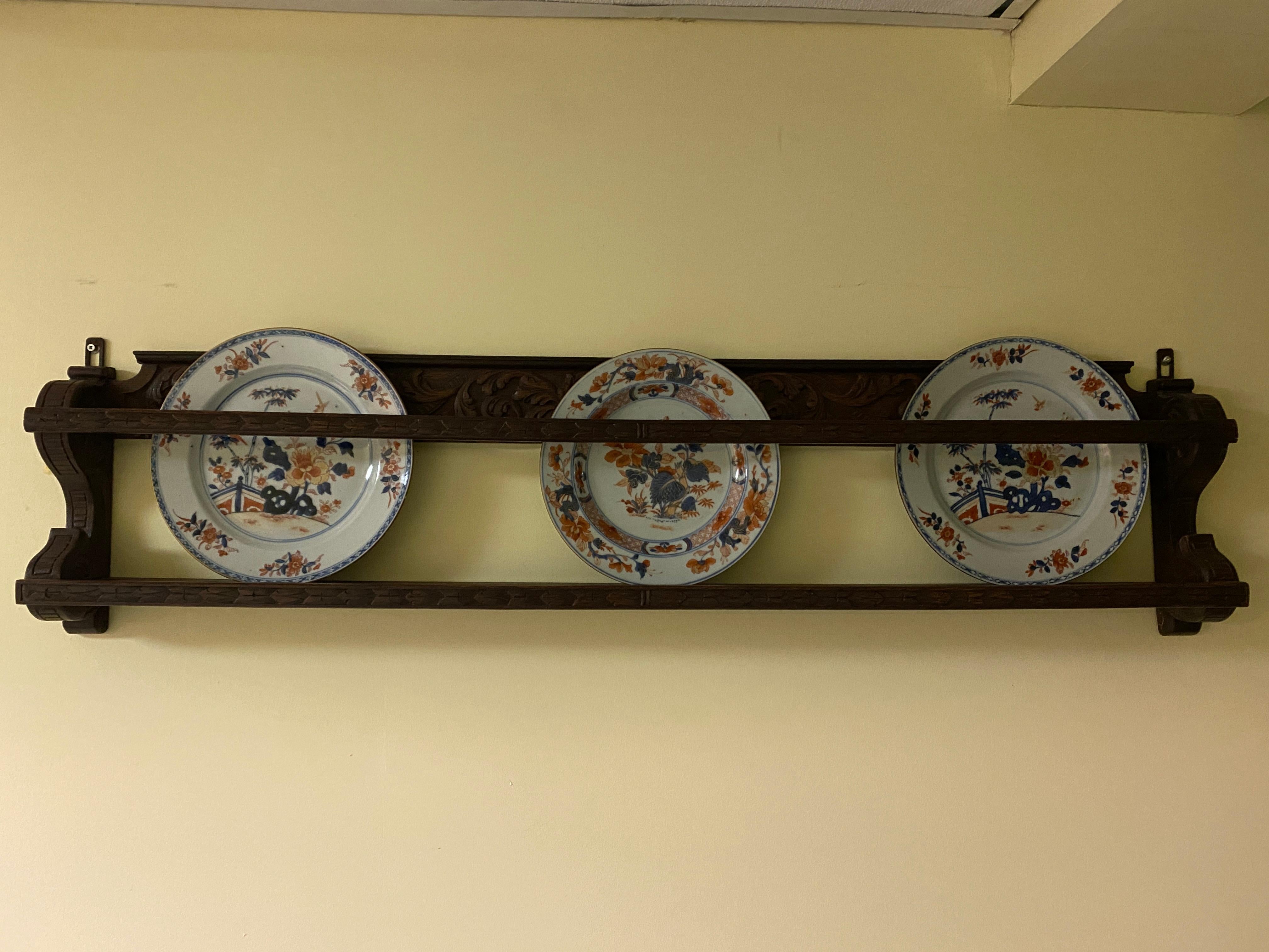 19th Century 19th century Dutch Carved Oak Plate Rack For Sale