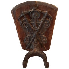 19th Century Dutch Cast Iron Horse Harness Holder on Wooden Shield
