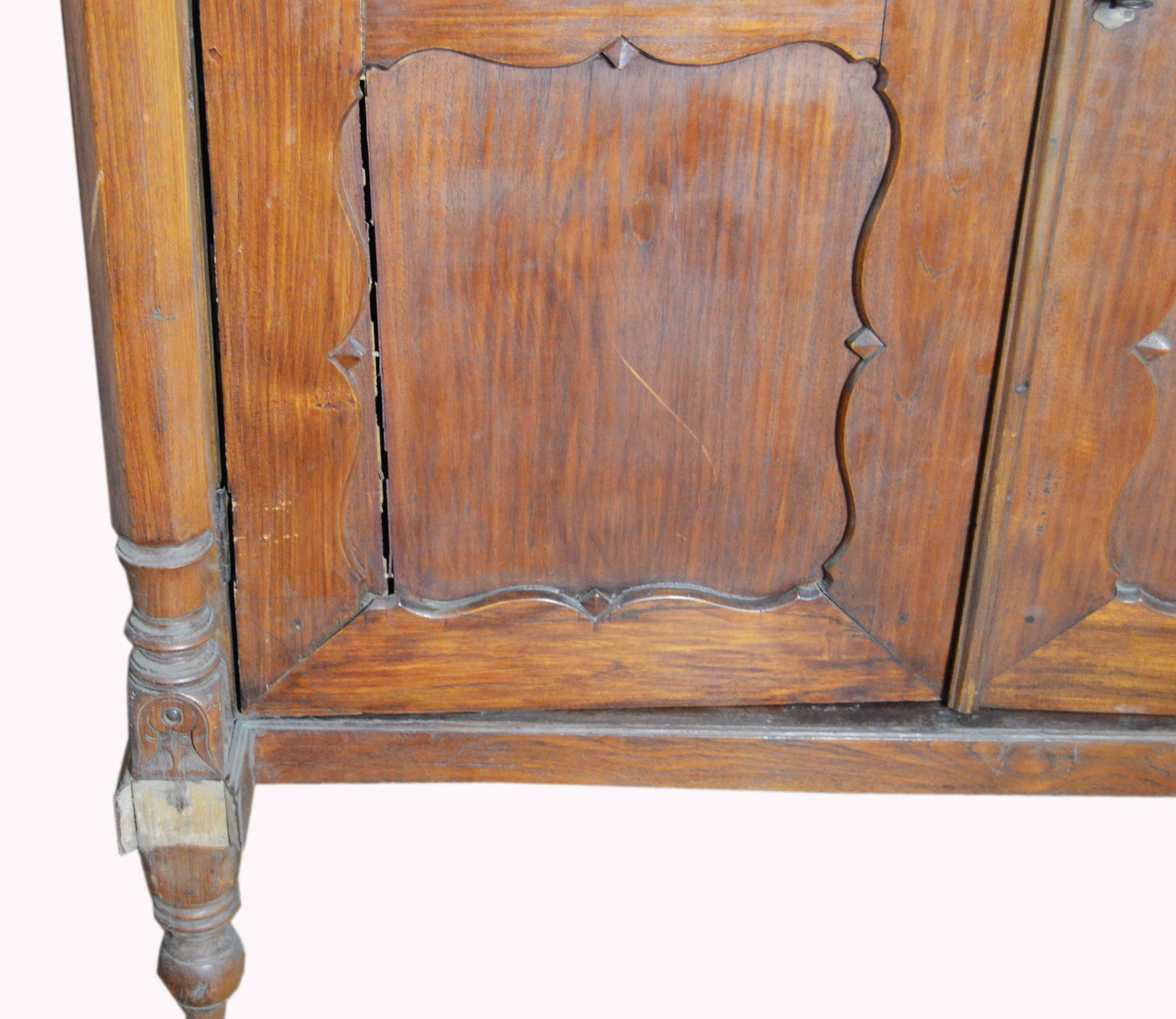 Carved 19th Century Dutch Colonial Lacquered Armoire with Columns and Paneled Doors