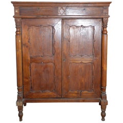 Antique 19th Century Dutch Colonial Lacquered Armoire with Columns and Paneled Doors