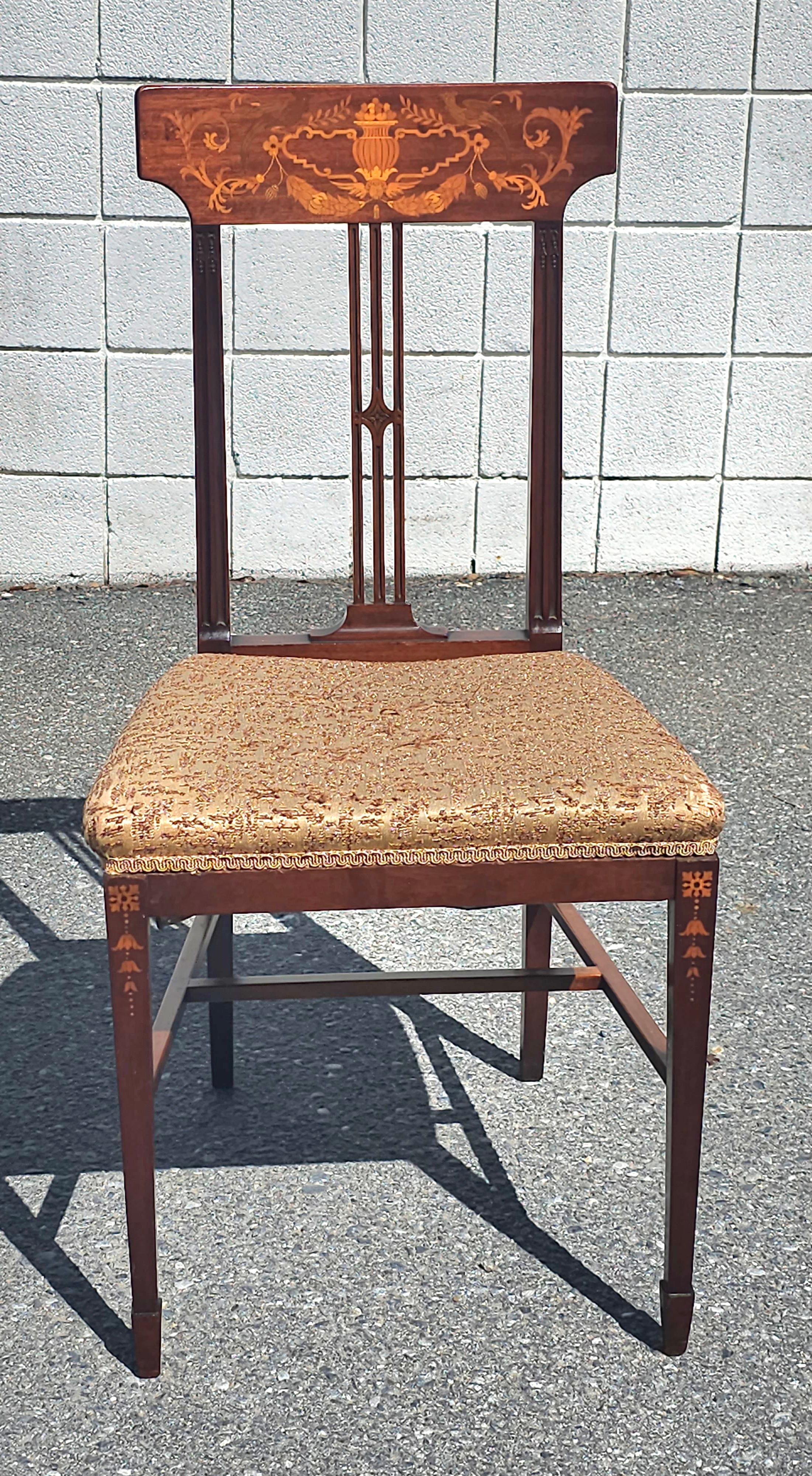 Satin 19th Century Dutch Colonial Mahogany Marquetry Side Chair  For Sale