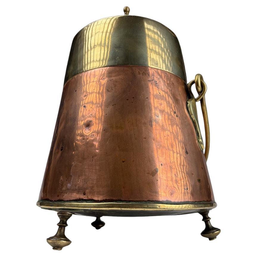 Pentola olandese in rame e ottone del XIX secolo (pentola a fiamma)