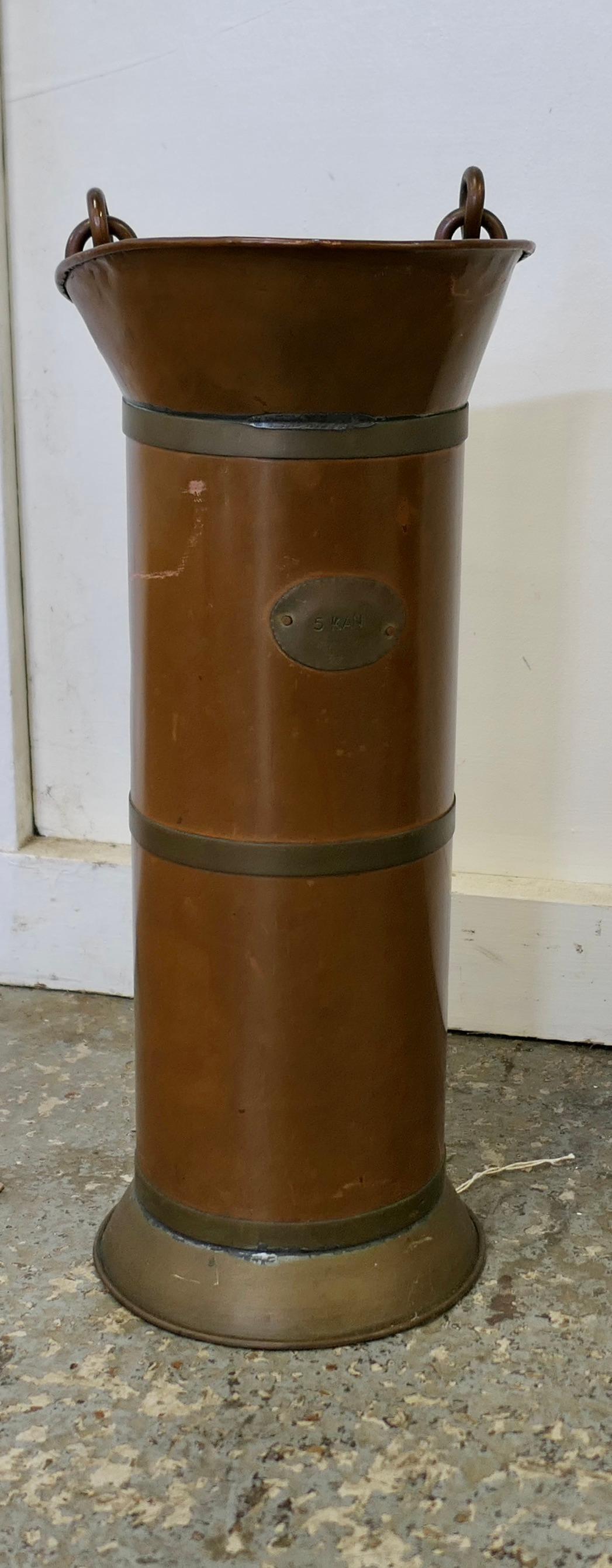 19th Century Dutch Copper Oil Can
 
19th Century Dutch Copper Oil Can or Kan as it says on the label, a good looking piece in nice condition and would make a really attractive quirky  umbrella Stand
The Can is 21