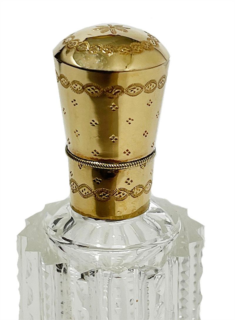 XIXe siècle Flacon de parfum ou de parfum en cristal néerlandais et or 14 carats du 19ème siècle en vente