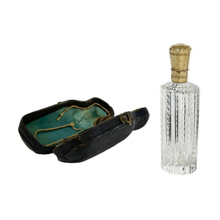 Flacon de parfum ou de parfum en cristal néerlandais et or 14 carats du 19ème siècle