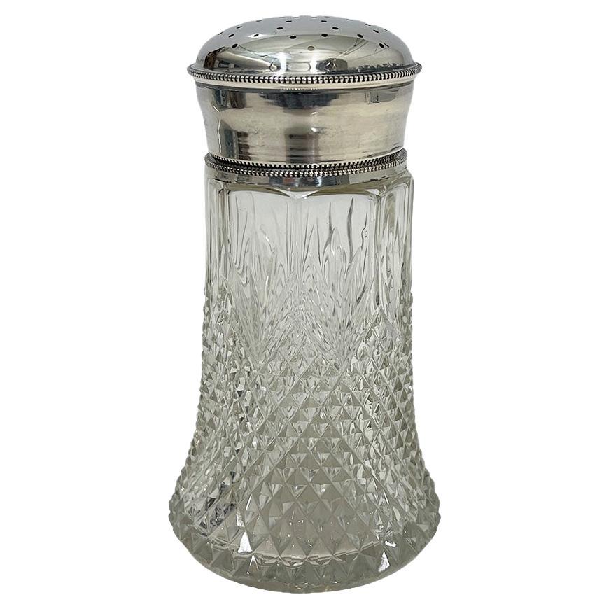 19th Century Dutch crystal with silver sugar or cacao sifter, ca 1890