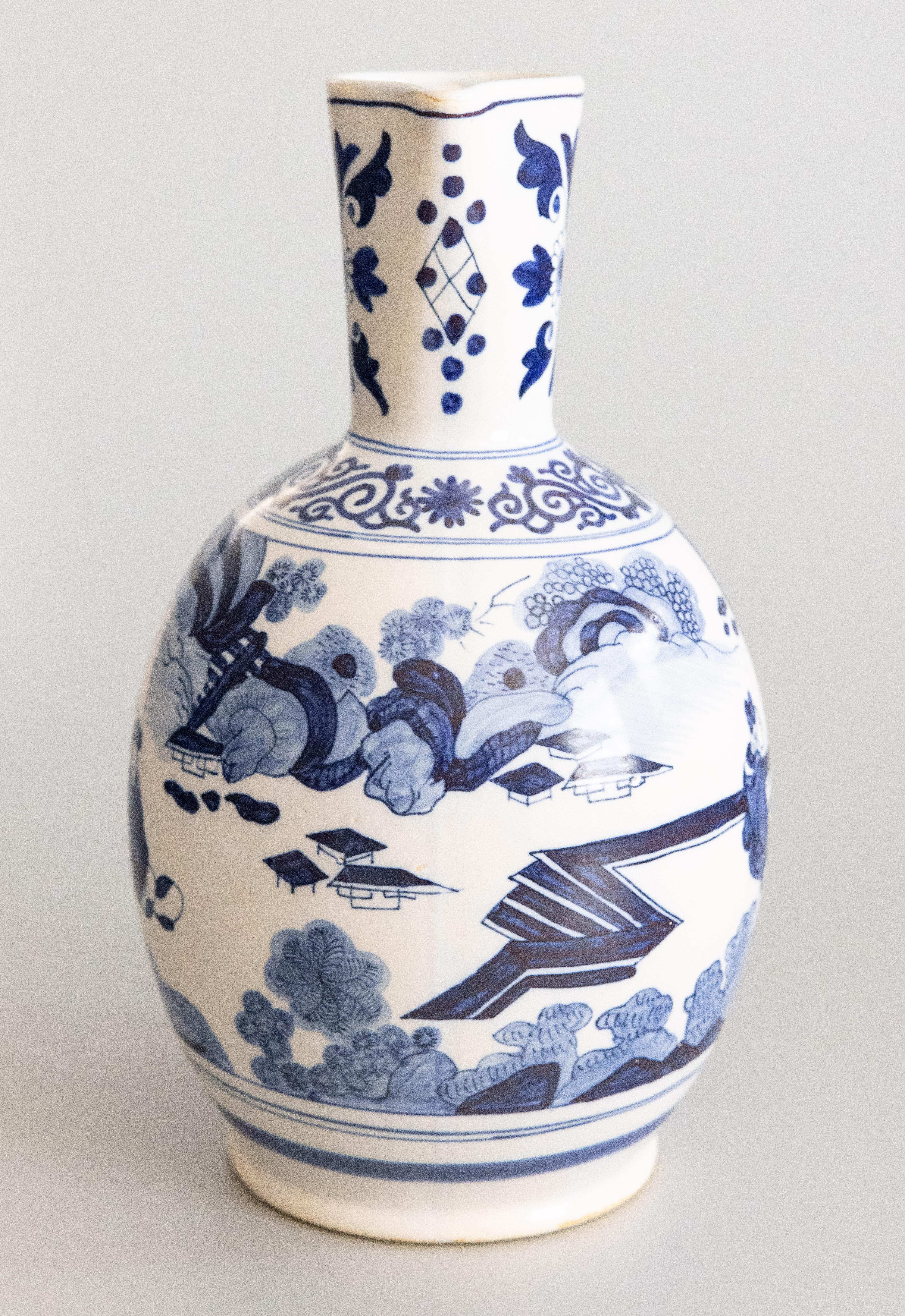 Belgian 19th Century Dutch Delft Faience Chinoiserie Pitcher Ewer With Figures For Sale
