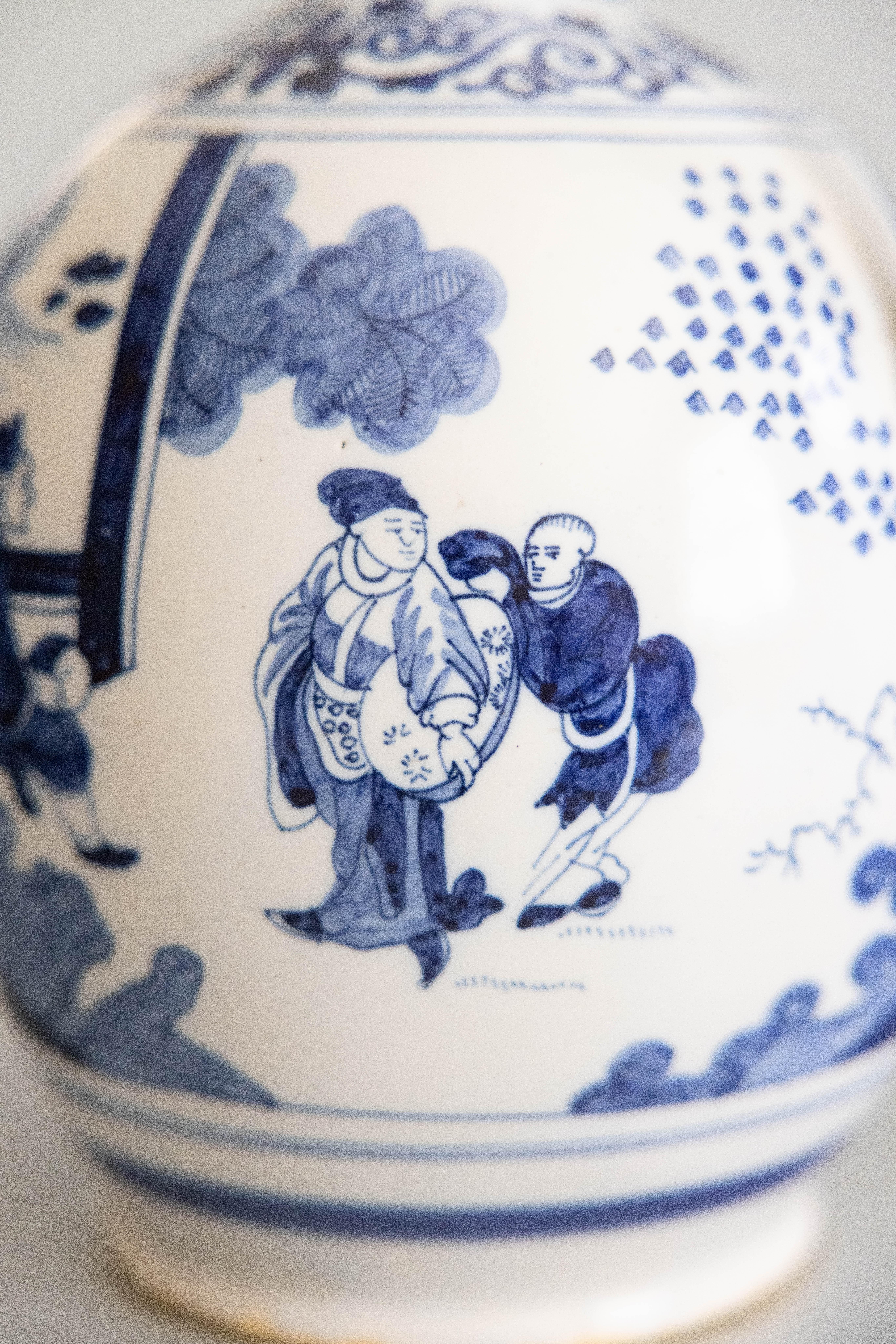 19th Century Dutch Delft Faience Chinoiserie Pitcher Ewer With Figures For Sale 1