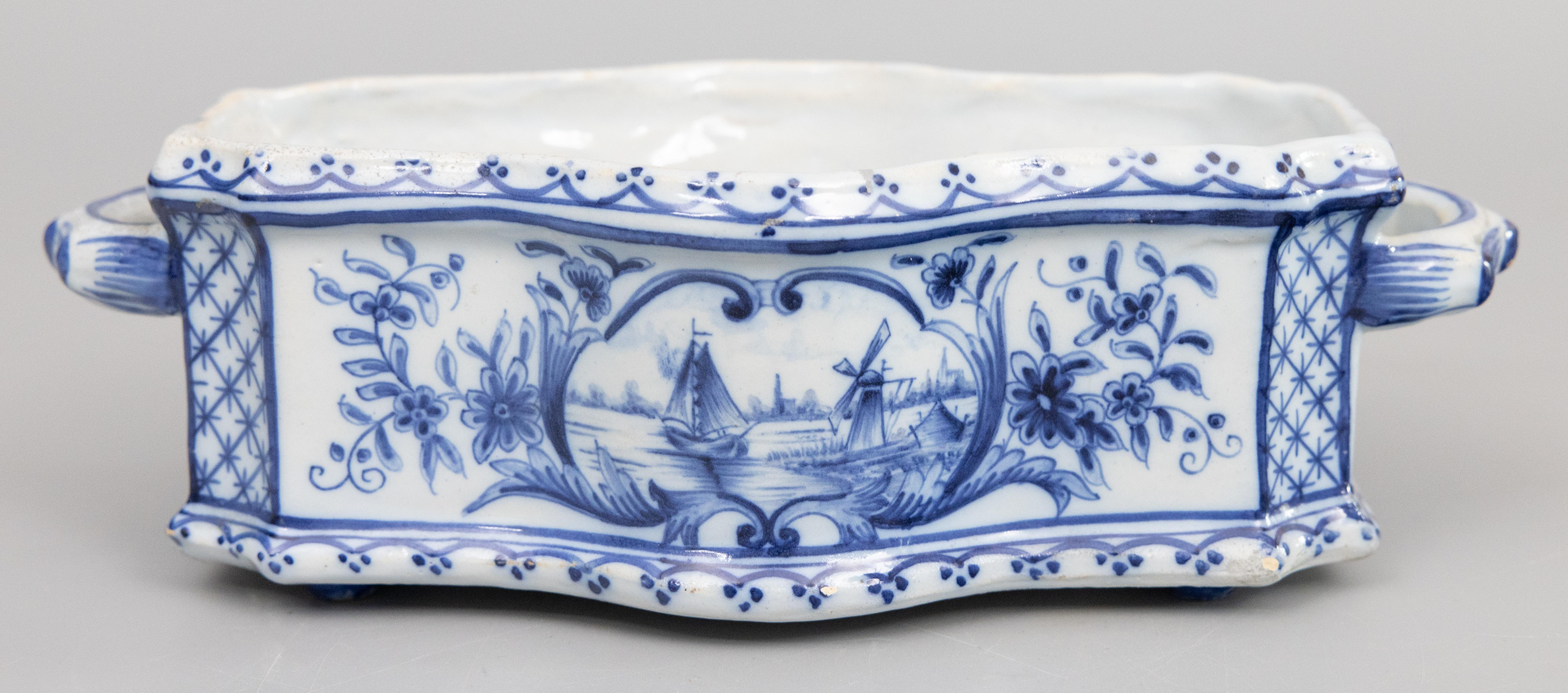 19. Jahrhundert Niederländisch Delft Fayence Floral Jardiniere Cachepot Pflanzer (Spätes 19. Jahrhundert) im Angebot