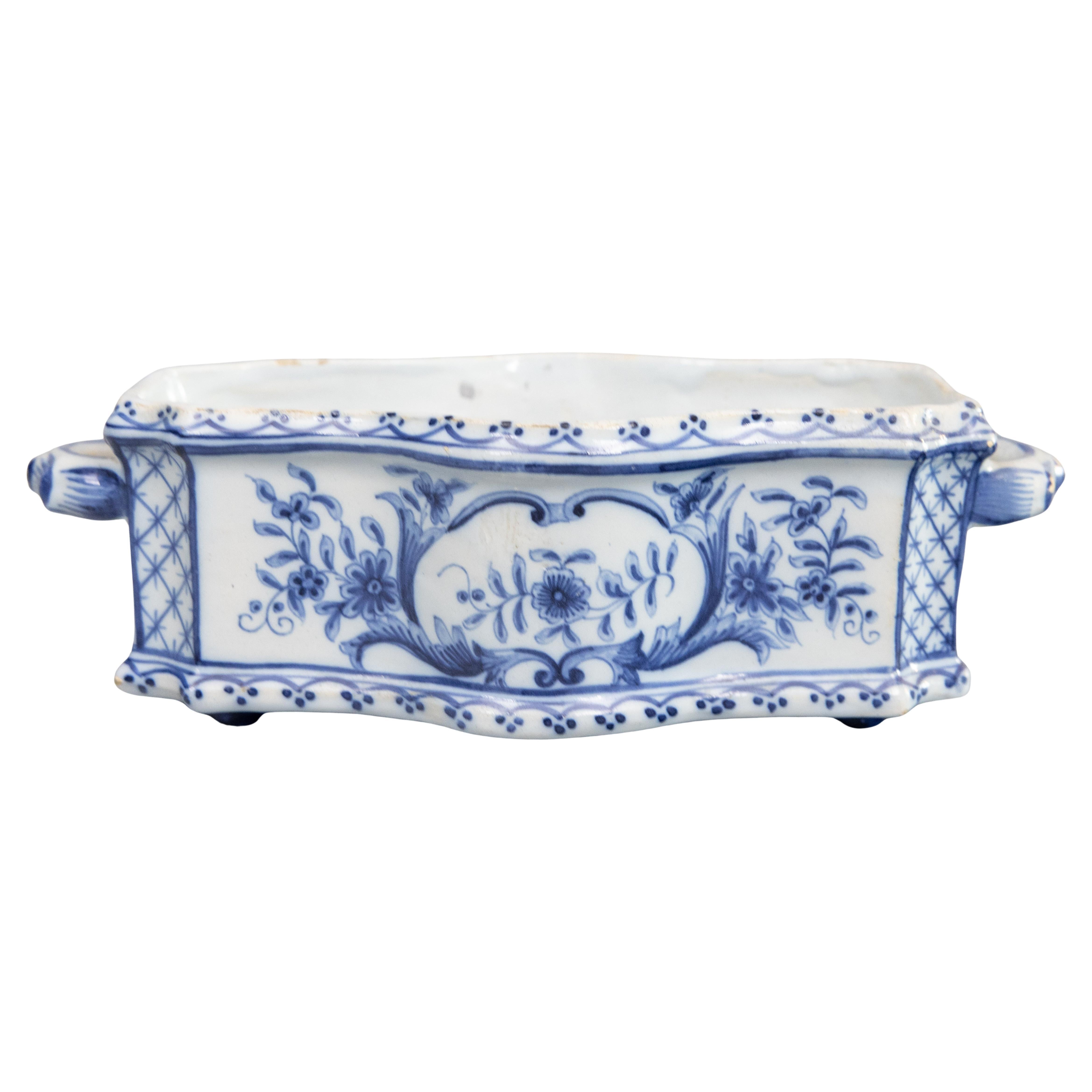 19. Jahrhundert Niederländisch Delft Fayence Floral Jardiniere Cachepot Pflanzer im Angebot