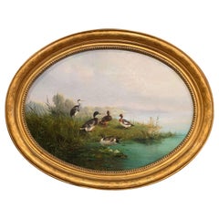 19th Century Dutch Duck Oil Painting in Gilt Frame Signed A. Knip and Dated 1859