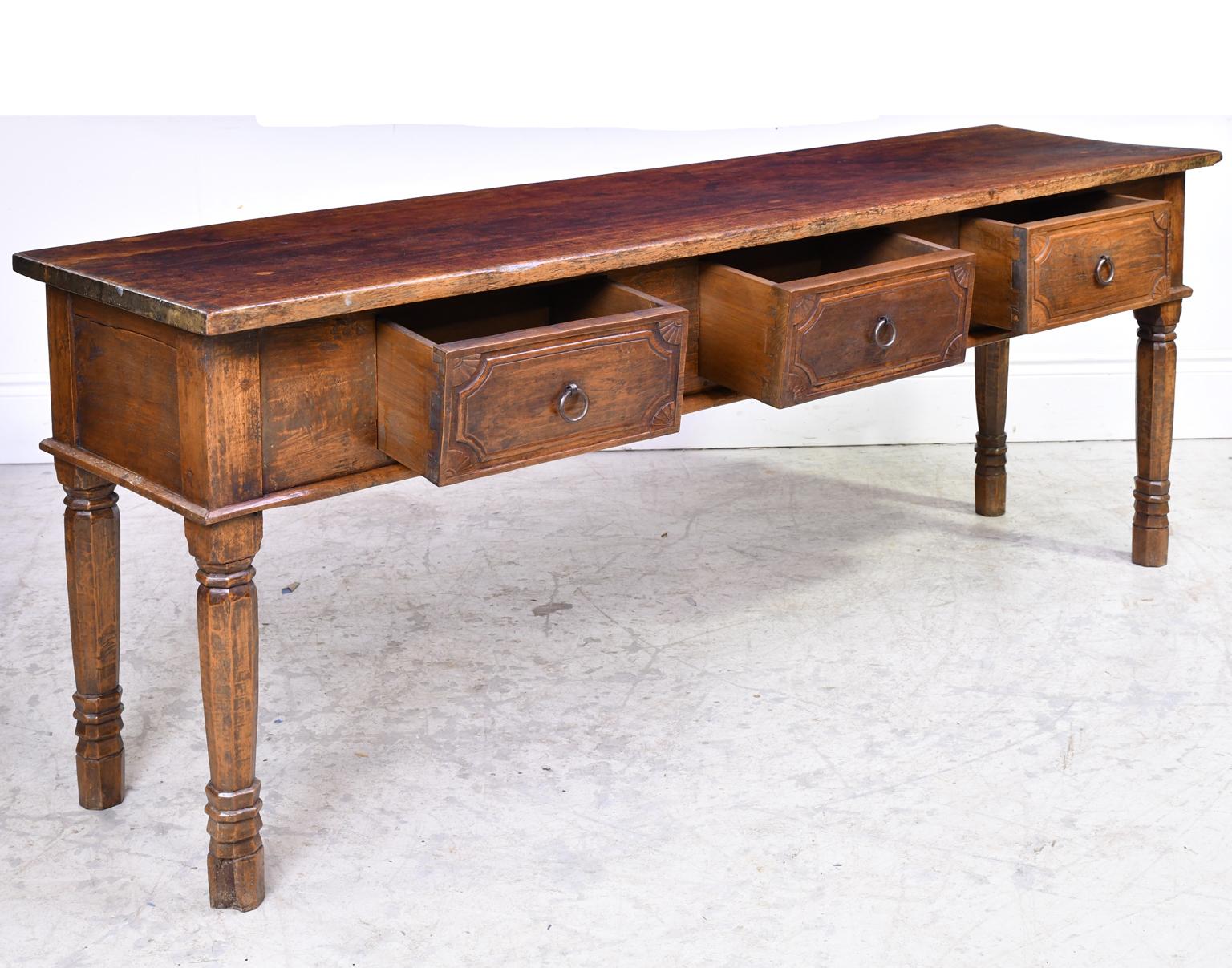 19th Century Dutch East Indies Farmhouse Table or Sideboard in Teak with Drawers In Good Condition In Miami, FL