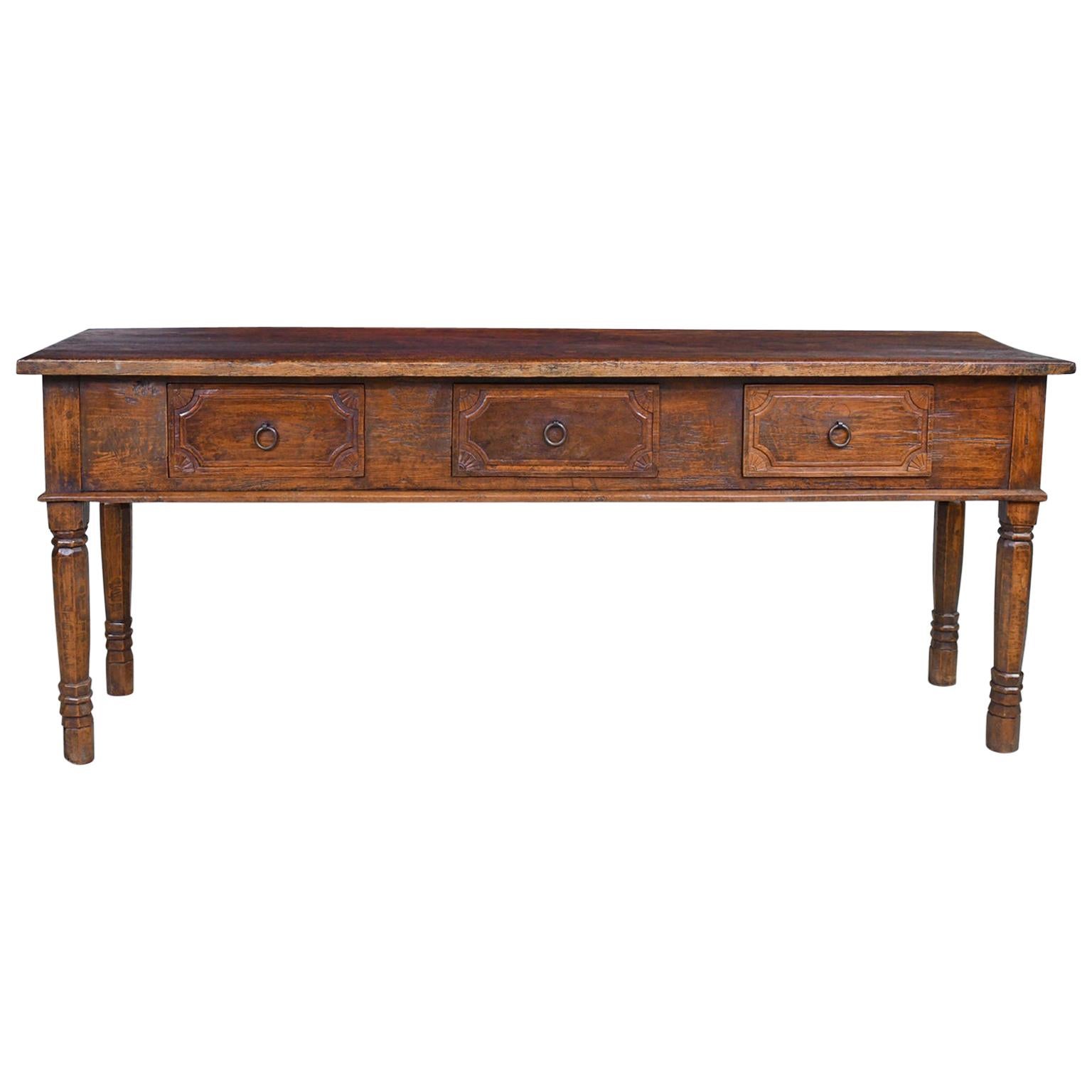 19th Century Dutch East Indies Farmhouse Table or Sideboard in Teak with Drawers