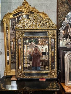 19th Century Dutch Ebony and Brass Repousse' Cushion Mirror