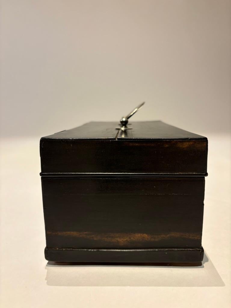 Scatola olandese in ebano del XIX secolo con cerniere e supporti in argento in vendita 5