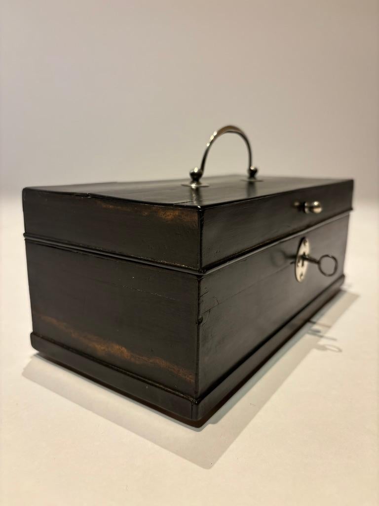 Scatola olandese in ebano del XIX secolo con cerniere e supporti in argento in vendita 6