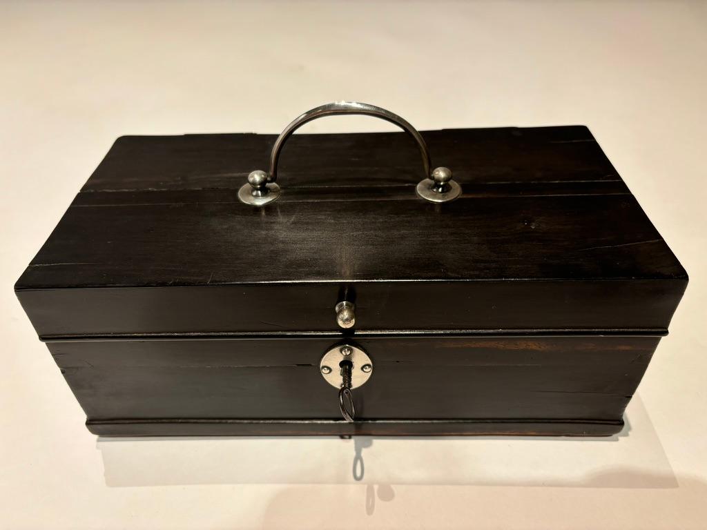 Scatola olandese in ebano del XIX secolo con cerniere e supporti in argento in vendita 8