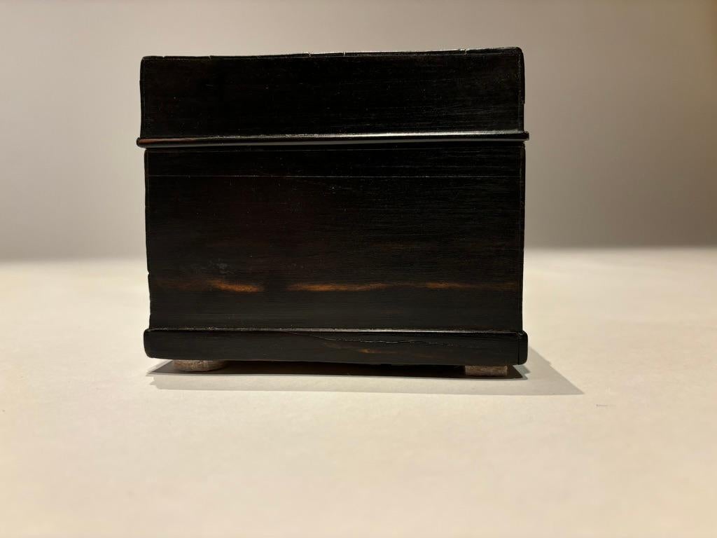 Scatola olandese in ebano del XIX secolo con cerniere e supporti in argento in vendita 1
