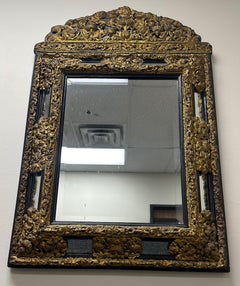 19th Century Dutch Embossed Brass and Ebony Mirror