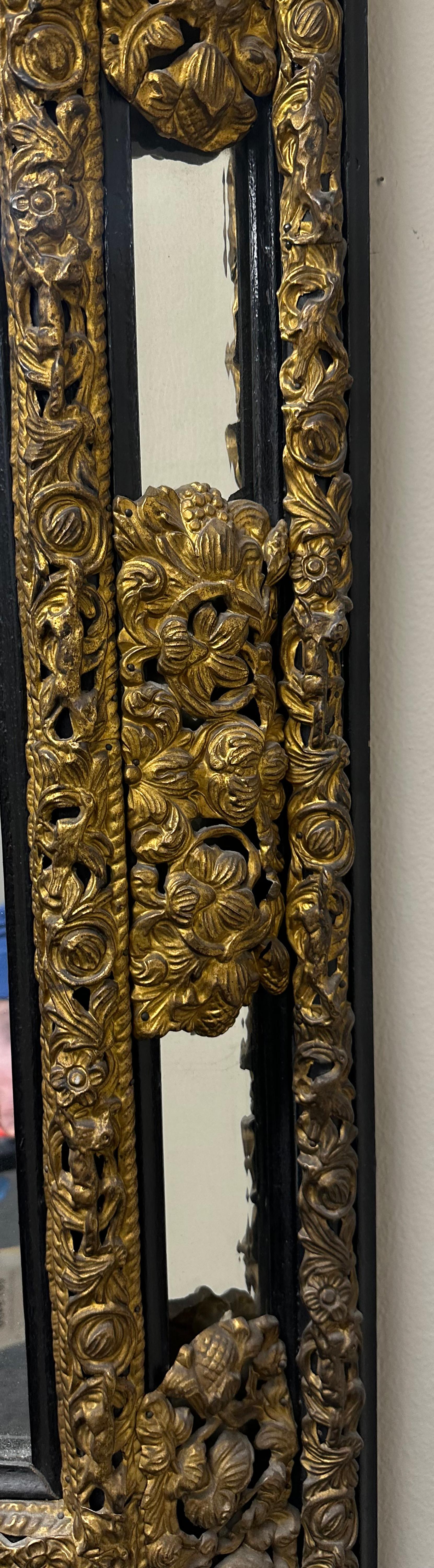 19th Century Dutch Embossed Brass and Ebony Mirror For Sale 4