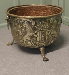 19th Century Dutch Embossed Brass Crested Log Bin