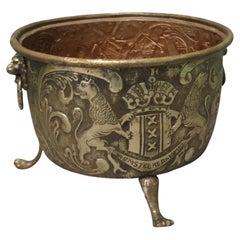 19th Century Dutch Embossed Brass Crested Log Bin