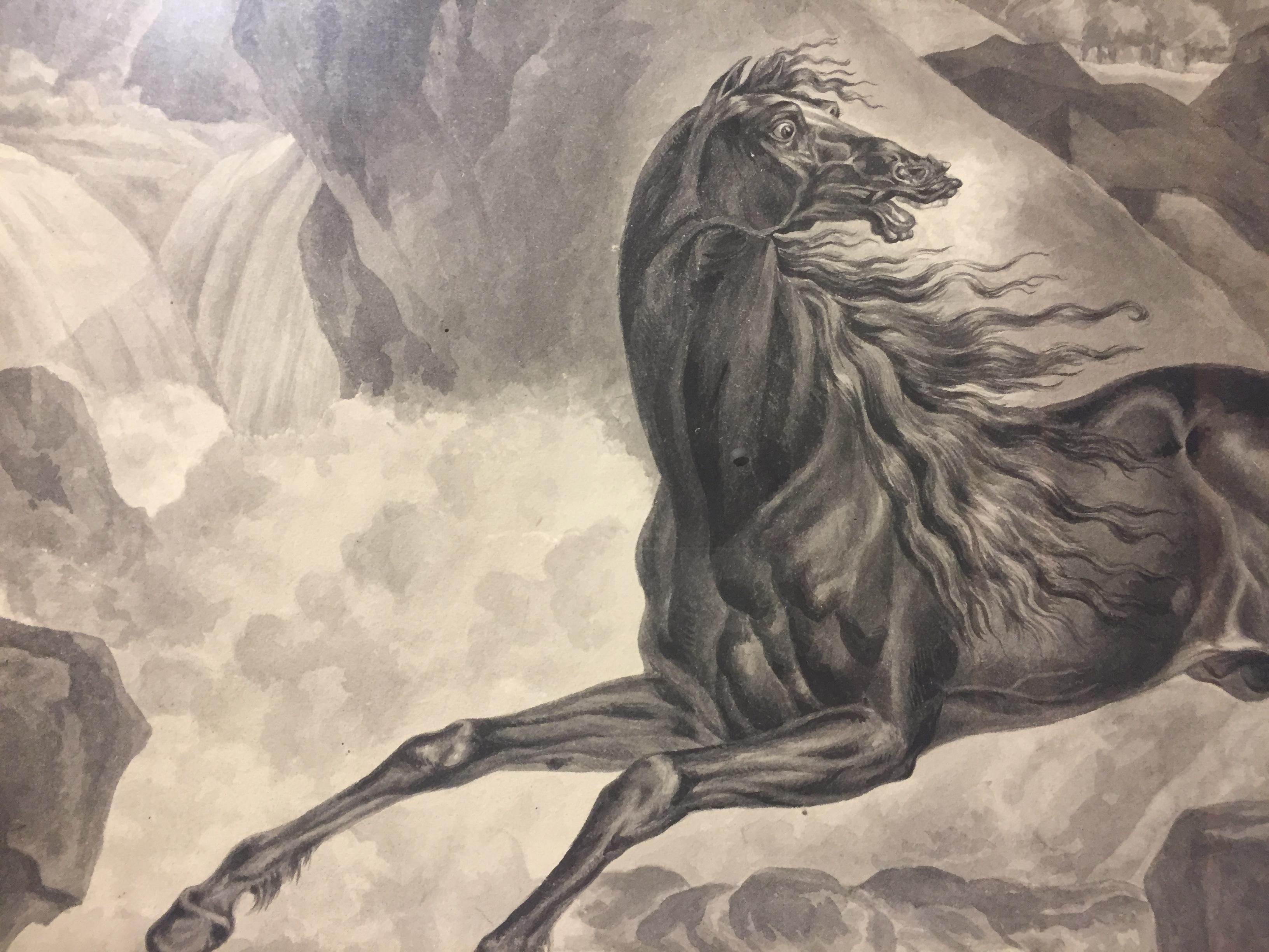 Paper 19th Century Dutch Equestrian Grisaille Painting Signed and Dated 1864 For Sale