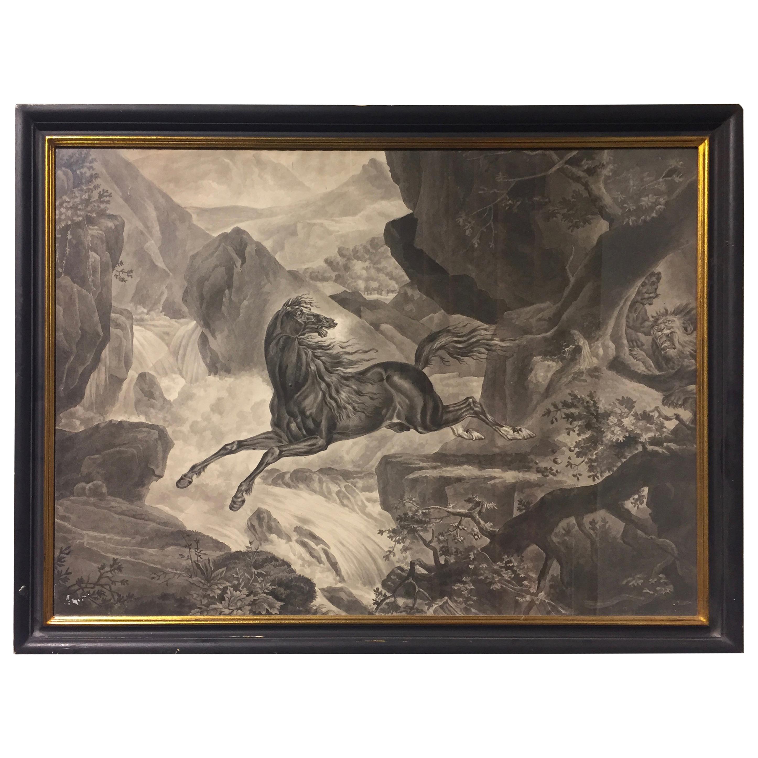 19th Century Dutch Equestrian Grisaille Painting Signed and Dated 1864 For Sale
