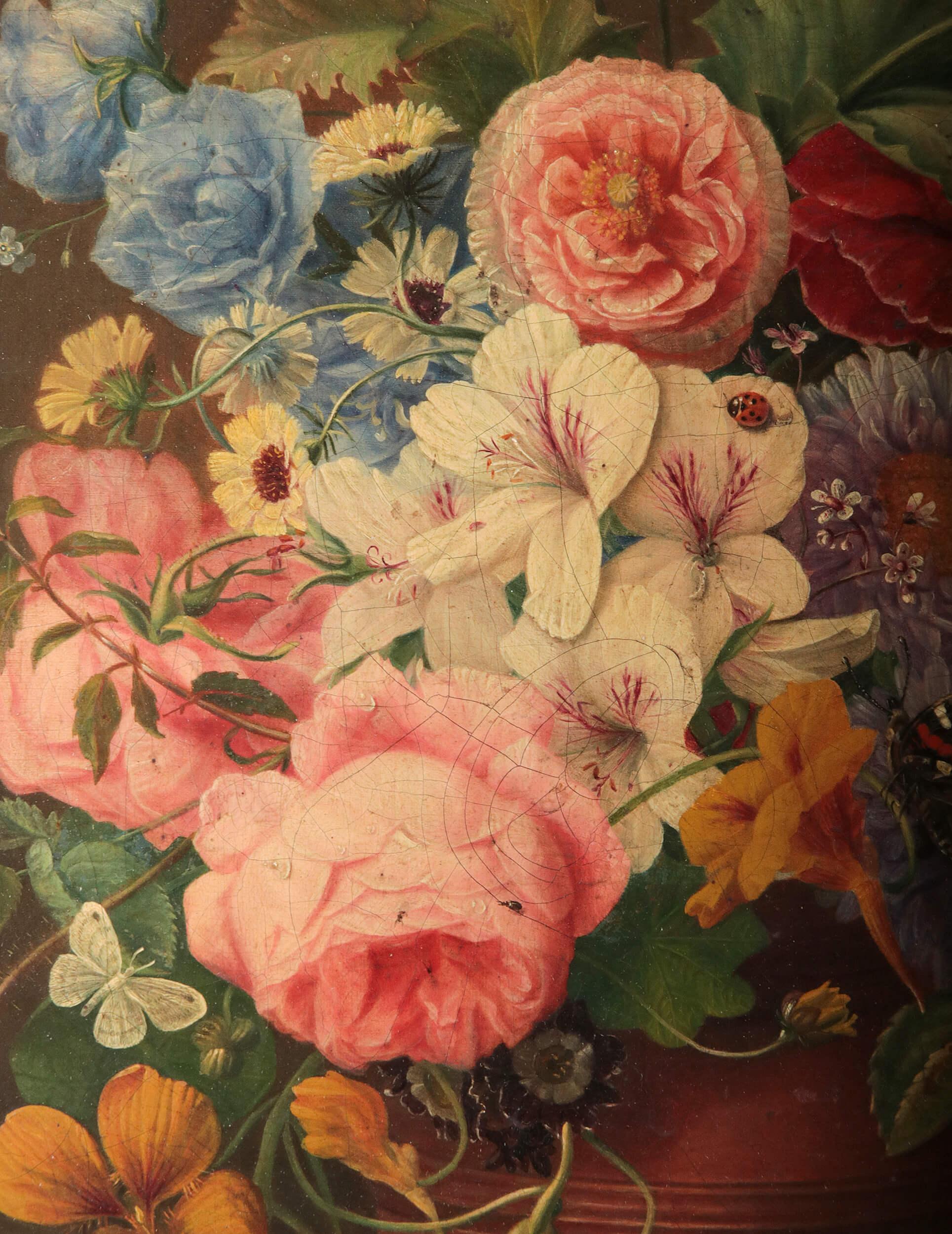 Hand-Painted 19th Century Dutch Renaissance Flower Still-Life Oil Painting - A. de Steenbault