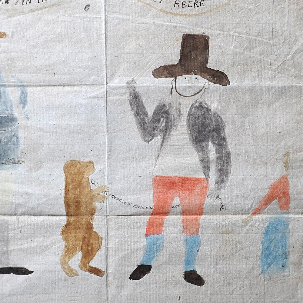 Pintura folclórica holandesa del siglo XIX de un domador de osos Danés en venta