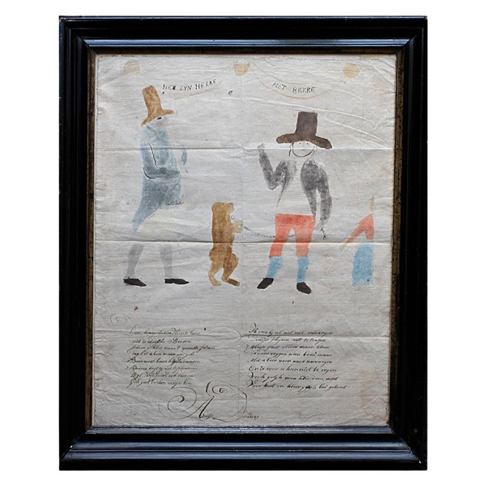 Pittura folkloristica olandese del XIX secolo raffigurante un addestratore di orsi