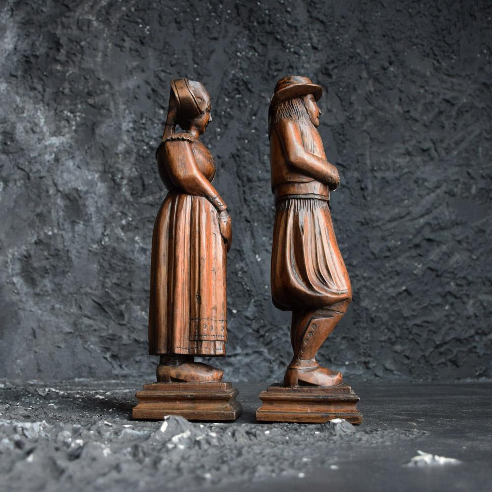 Hand-Carved 19th Century Dutch Folk Art Pair of Hand Carved Figures