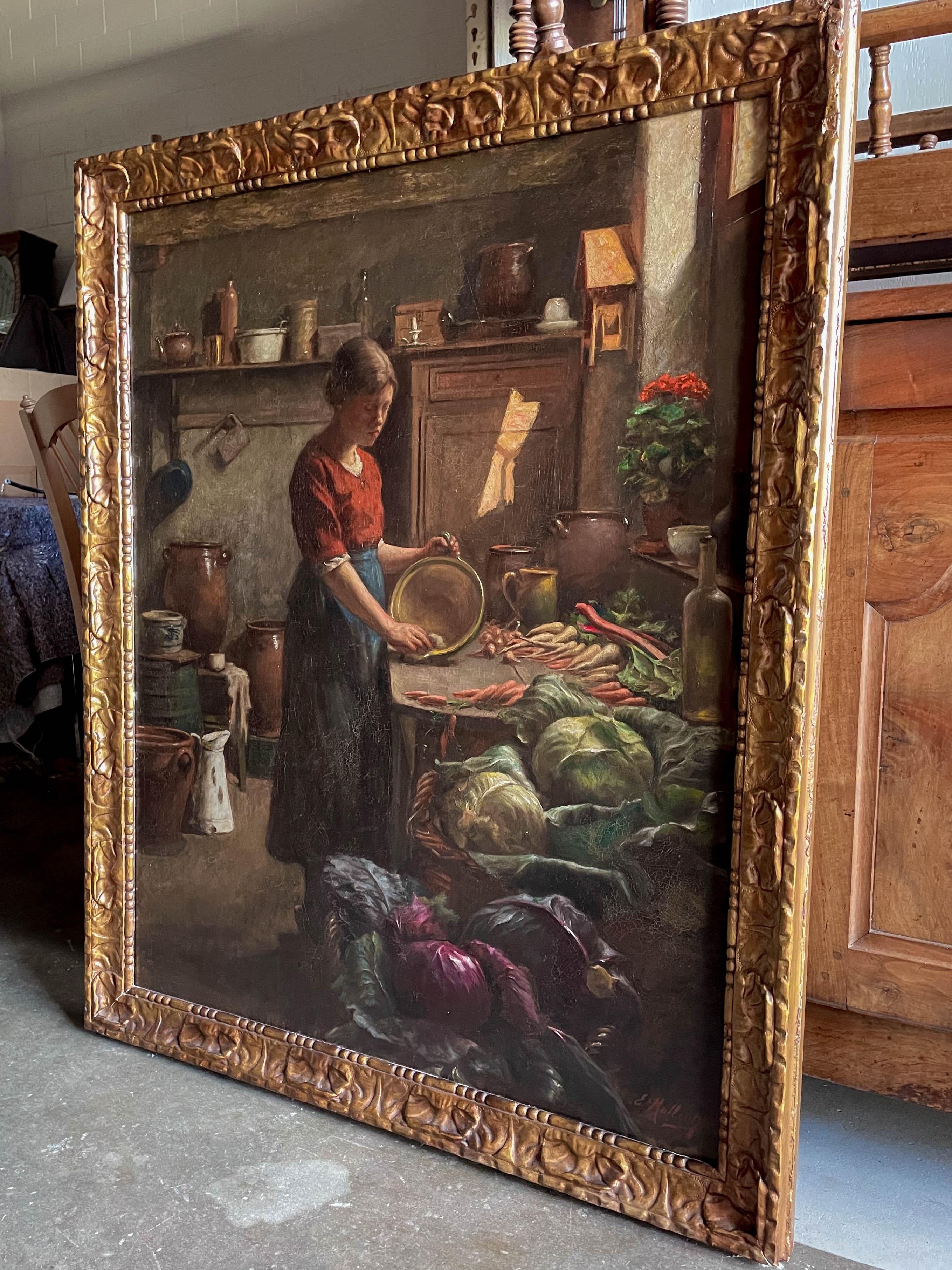 Beaux Arts 19th Century Dutch Genre Painting of a Kitchen Maid For Sale