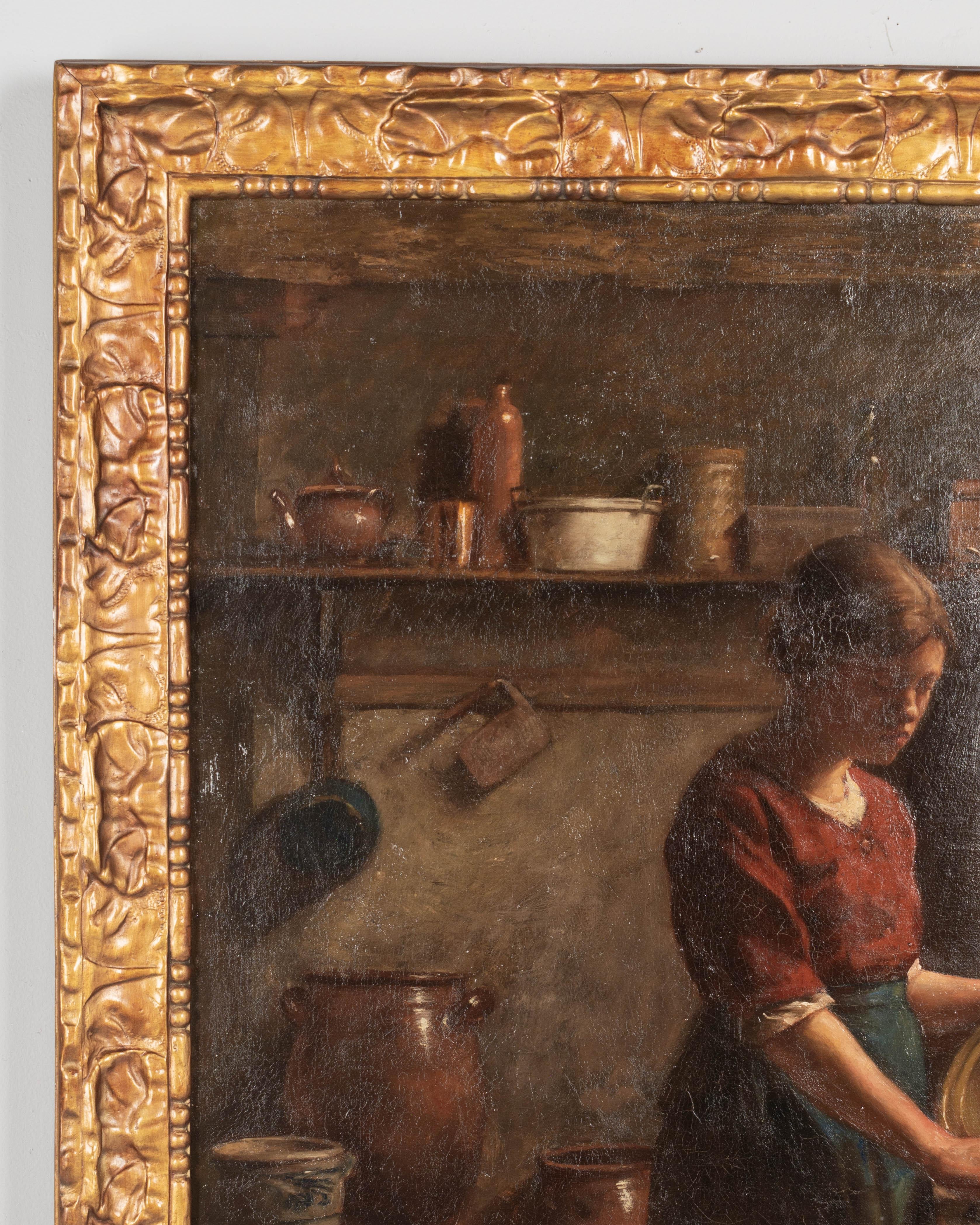 Peint à la main Peinture de genre hollandaise du 19e siècle représentant une servante de cuisine en vente