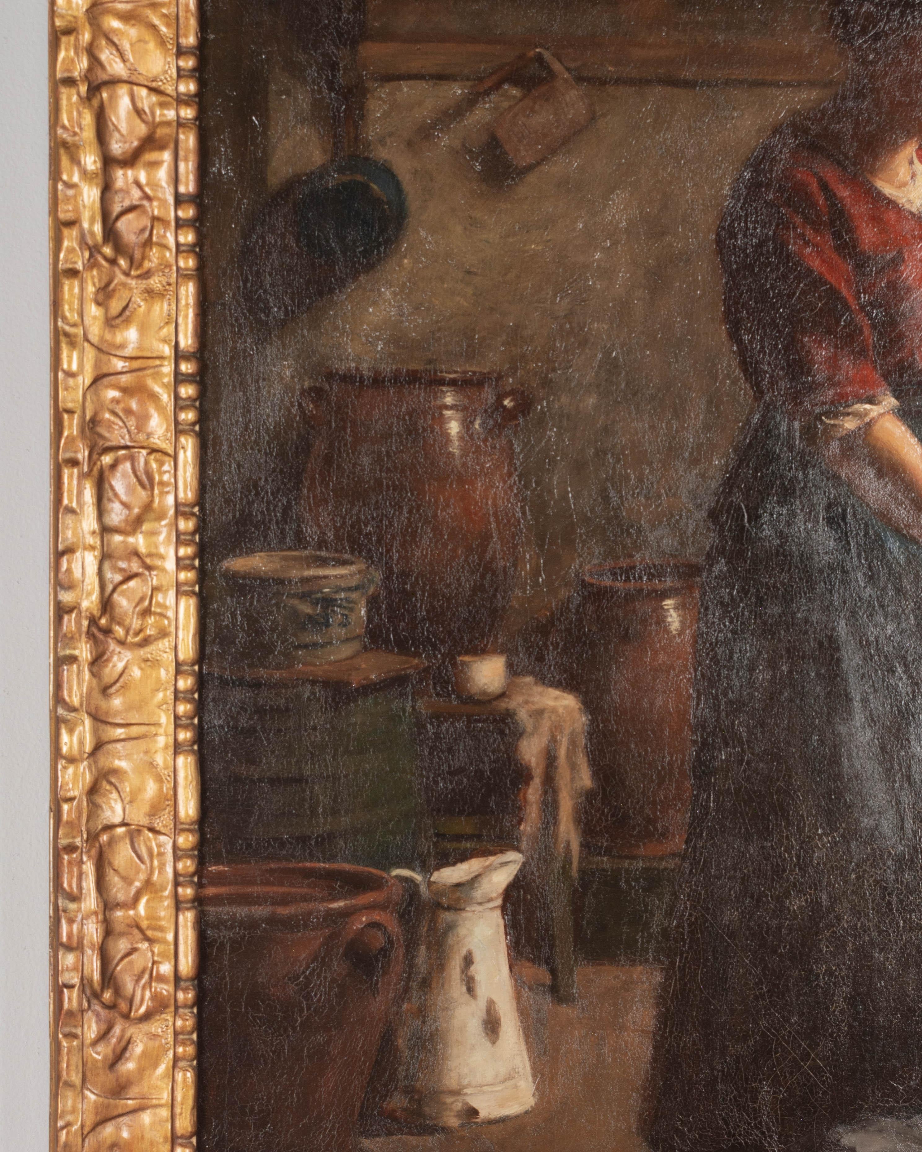 XIXe siècle Peinture de genre hollandaise du 19e siècle représentant une servante de cuisine en vente