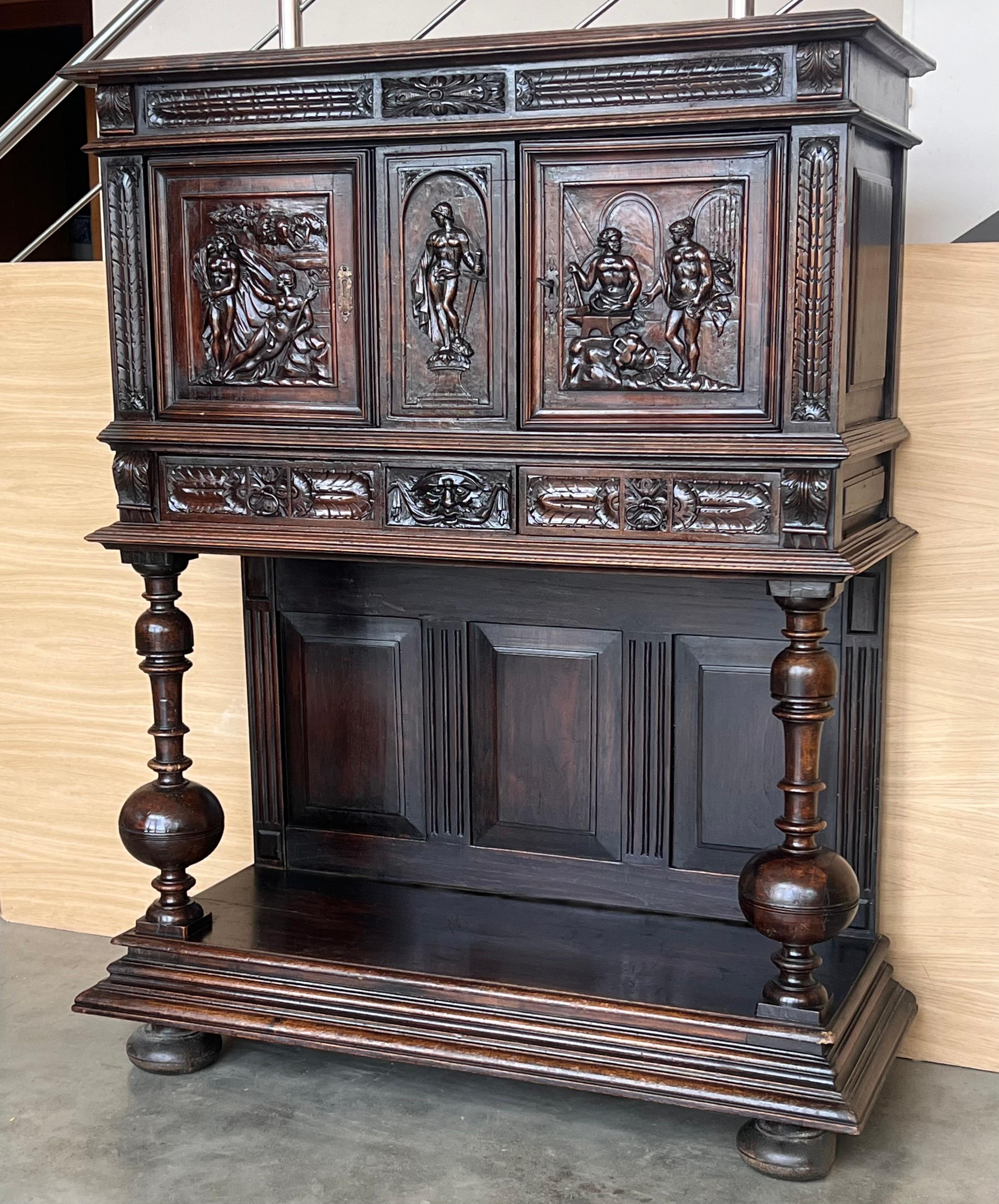 Baroque 19th Century Dutch Hand Carved Renaissance Raised Cabinet For Sale