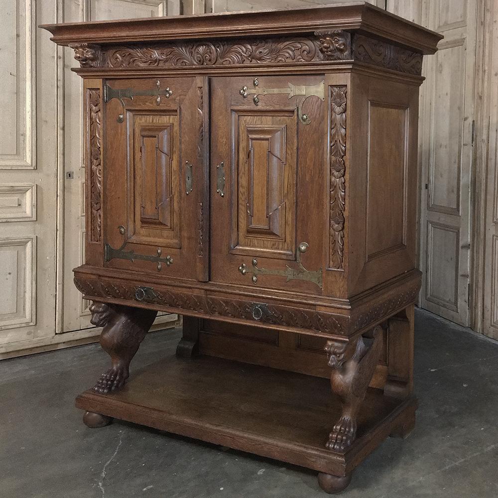 Hand-Carved 19th Century Dutch Hand Carved Renaissance Raised Cabinet For Sale