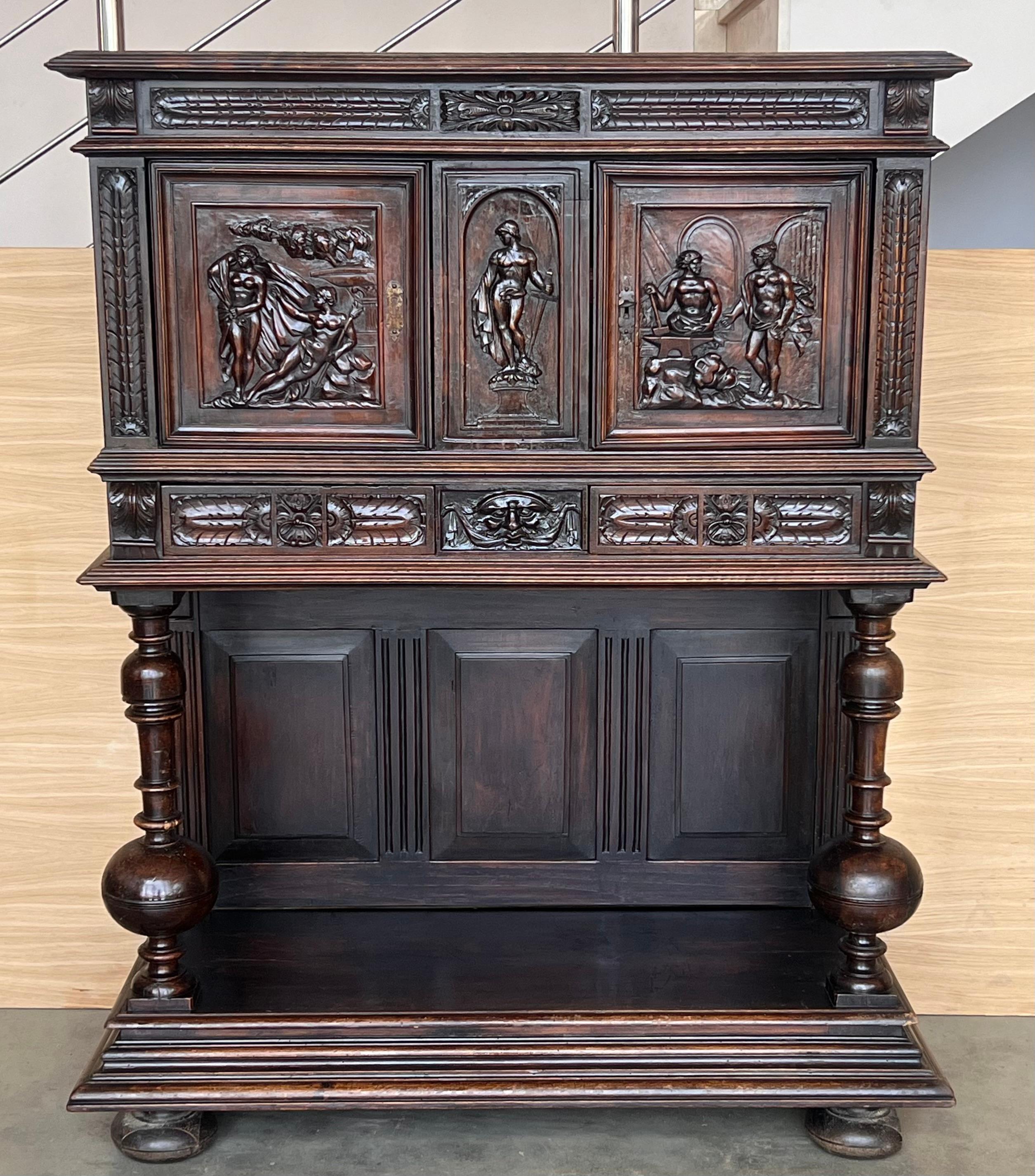 19th Century Dutch Hand Carved Renaissance Raised Cabinet In Good Condition For Sale In Miami, FL