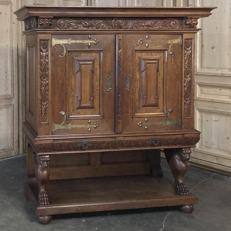 19th Century Dutch Hand Carved Renaissance Raised Cabinet In Good Condition For Sale In Dallas, TX